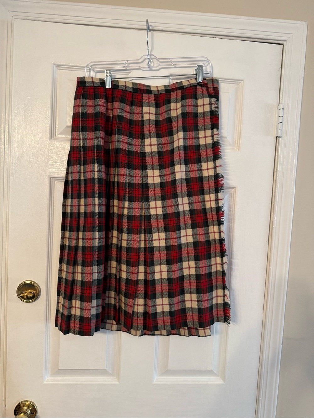 david brooks Red and Cream Tartan A-Line Skirt 100% Wool